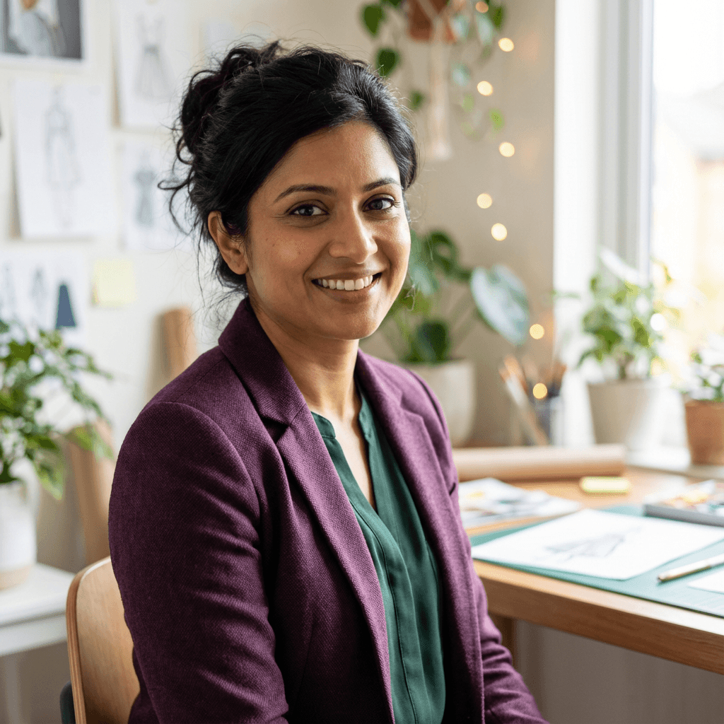 Young female professional appearing relieved and satisfied in a clean office environment